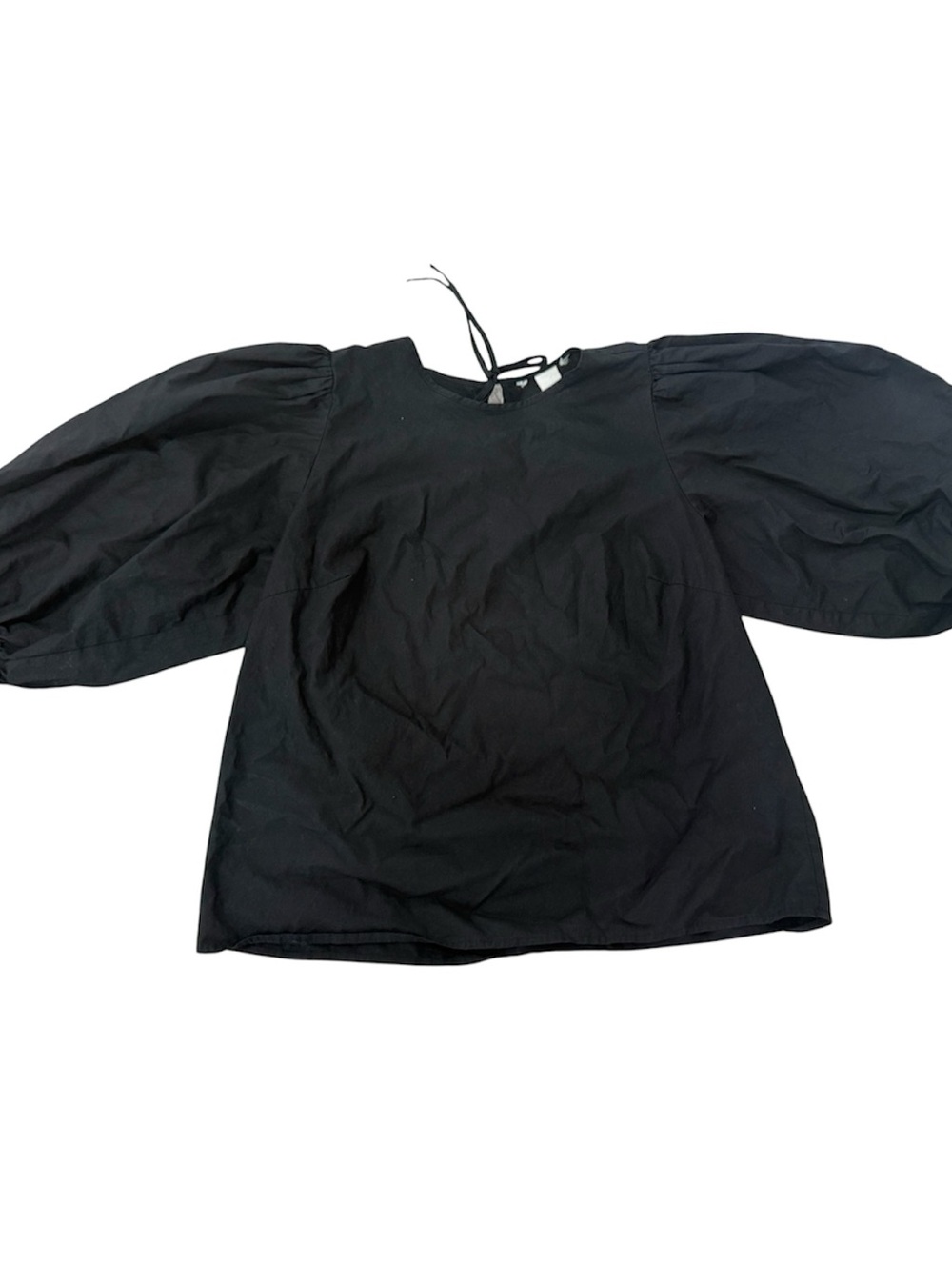 H&M Black Tie-Back Puff Sleeve Top